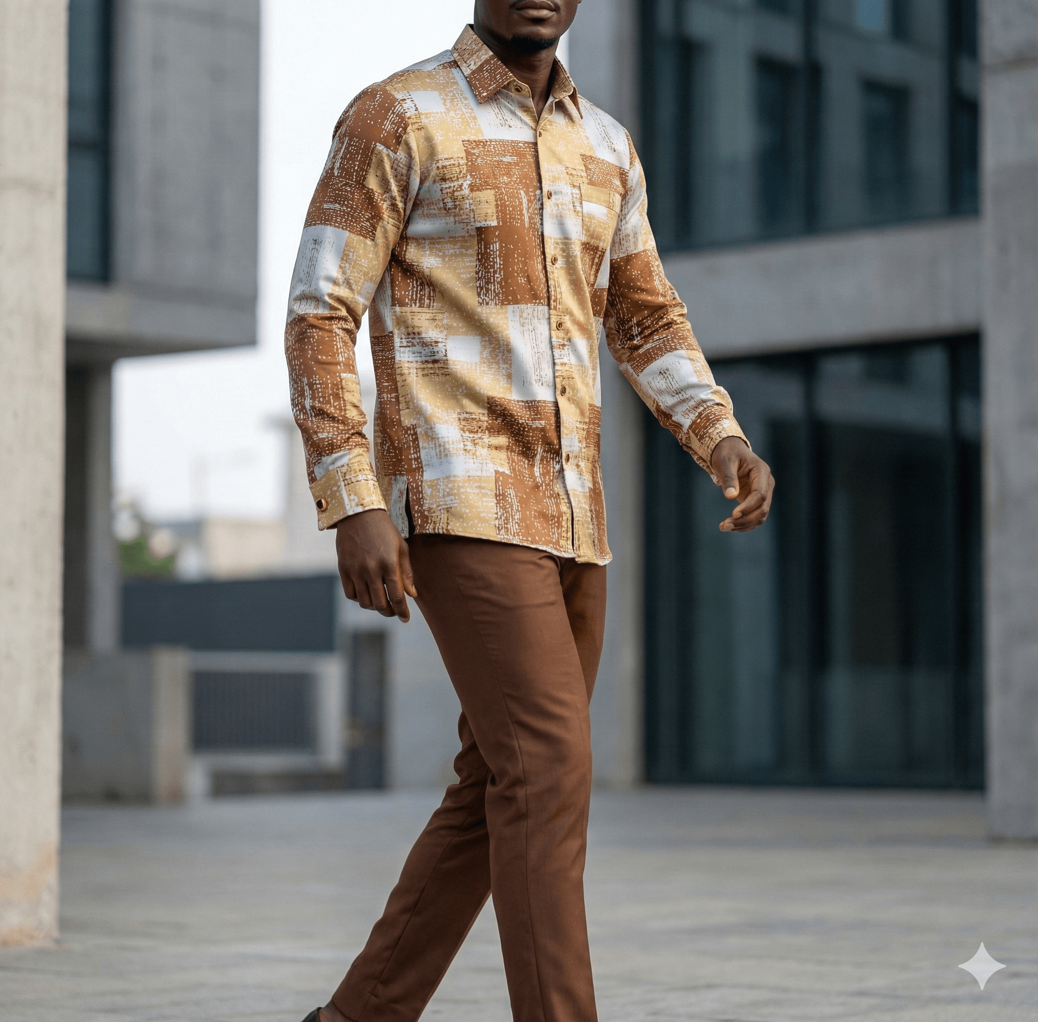 Ensemble Tissu Prestige Motif Abstrait et Uni Chocolat - Look