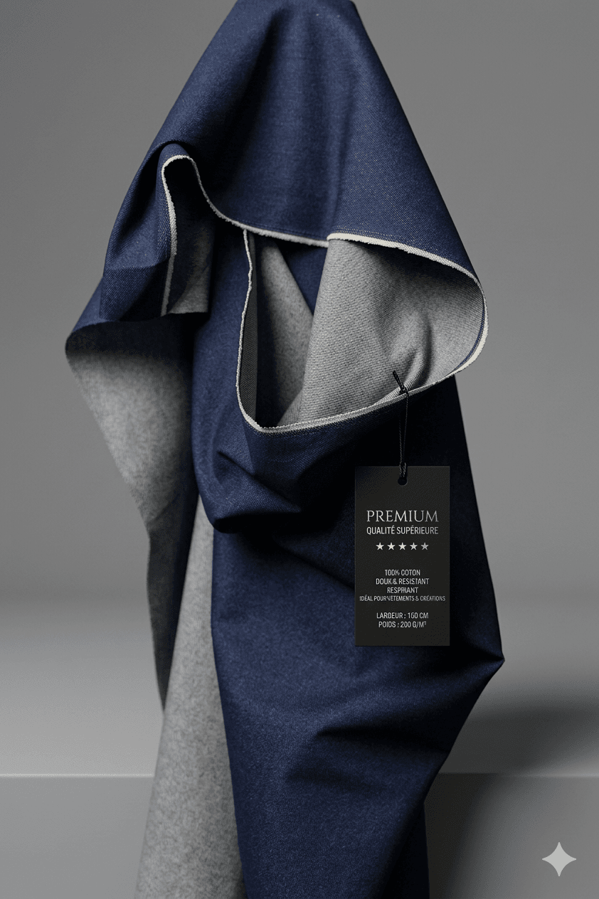 Tissu Coton Denim Indigo Double-Face
