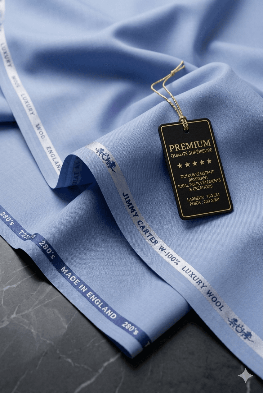 Tissu Good Luck Laine de Luxe Jimmy Carter 280's - Bleu Ciel