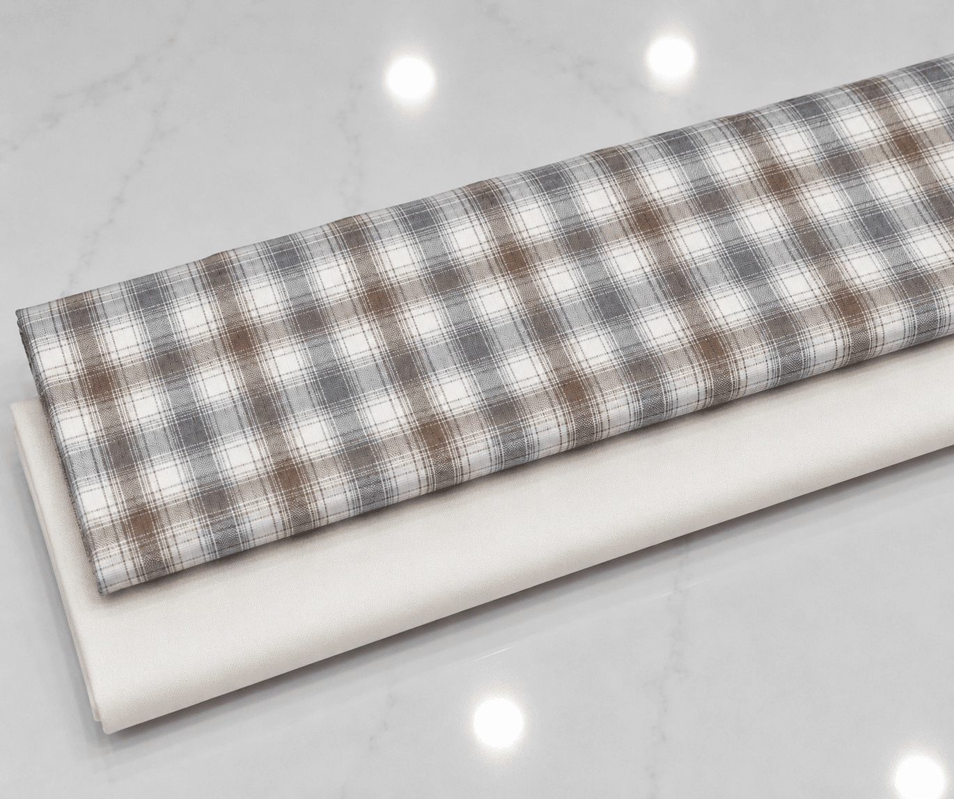 Ensemble Tissu Deux Tons et Uni Beige Écru