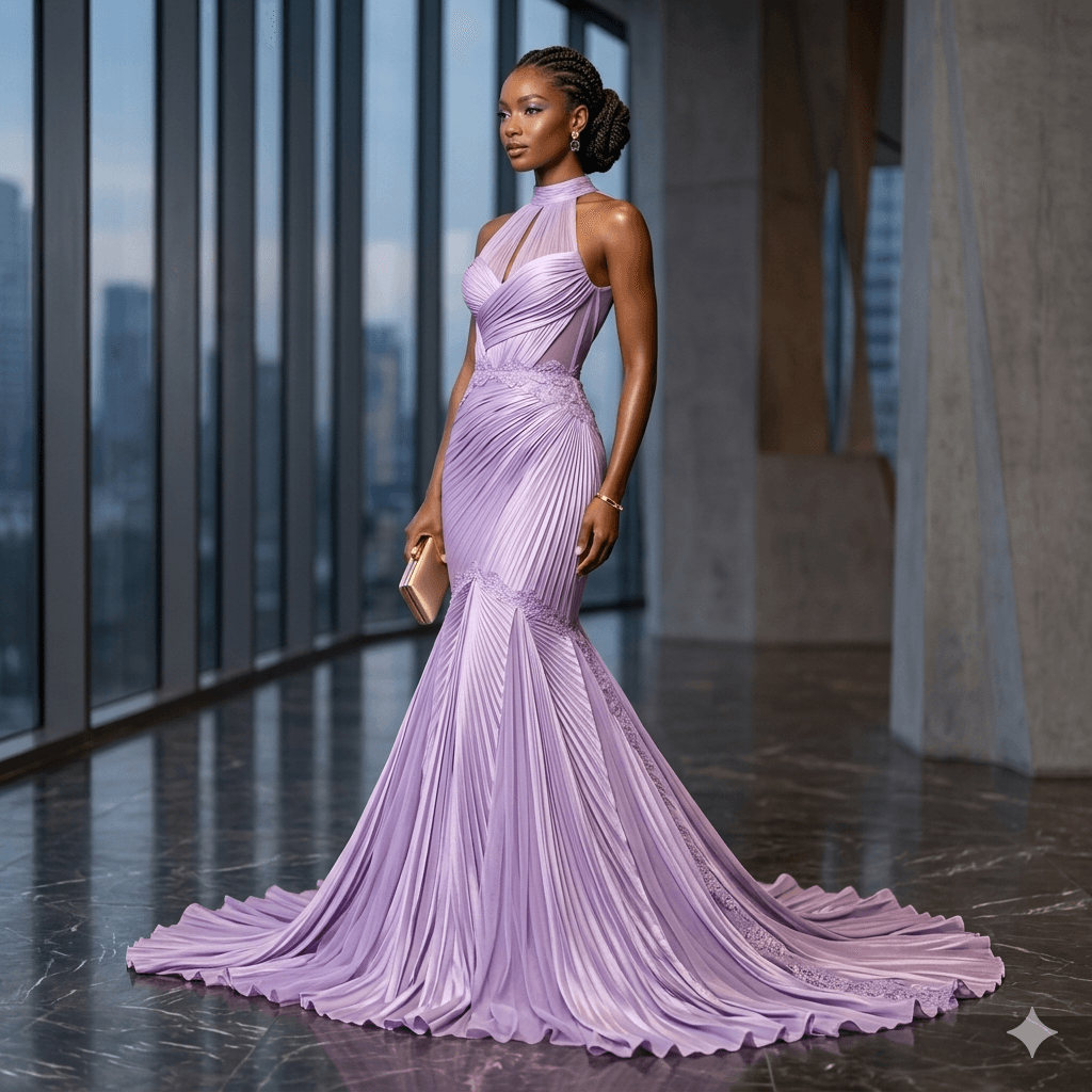 Tissu Soie Plissé Satiné Lilas Impérial - Modèle